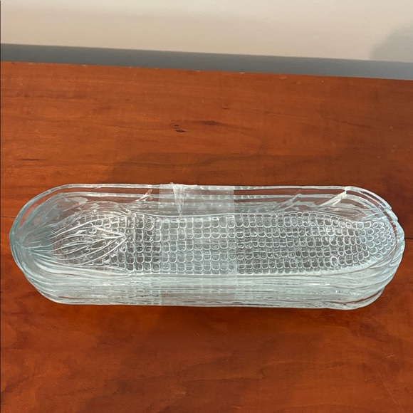Corn on the Cob Dishes Holders Set of 4 Clear Glass Serving Vintage - Picture 3 of 7
